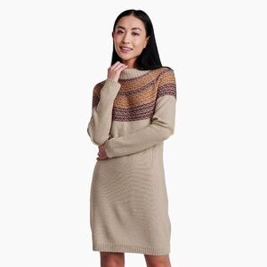 KUHL Sweater Dress XL Tan Faire Isle Reverse Pattern NEW STOCK